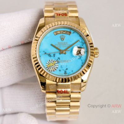 Swiss Copy Rolex Oyster Perpetual Day-Date 36mm Watch Turquoise Dial Gold Presidential